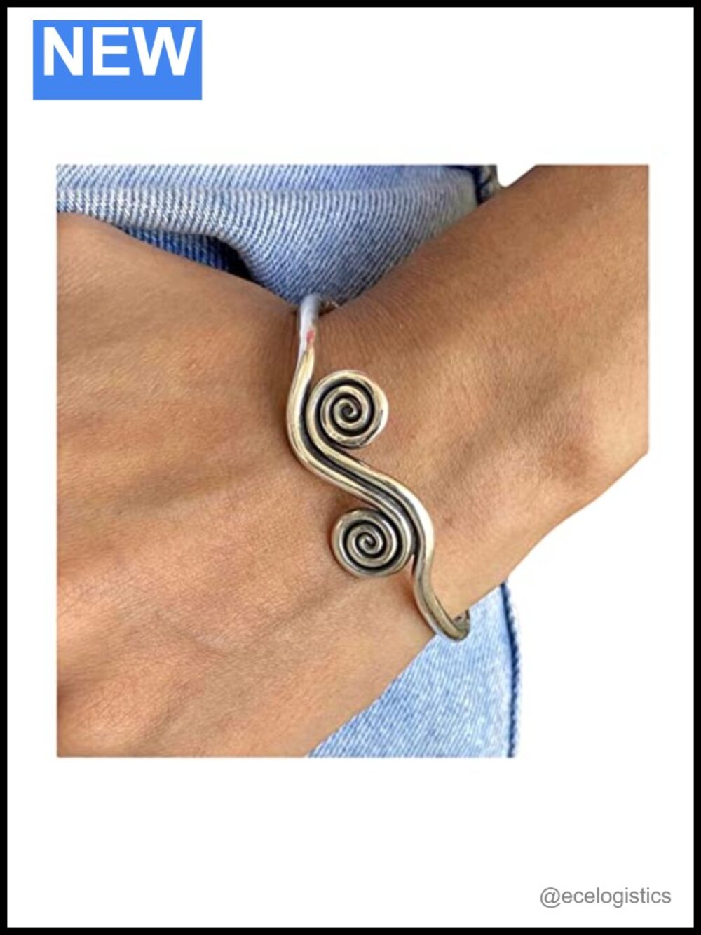 Handmade 95% Pure Silver Adjustable Boho Cuff Bracelet Engraved